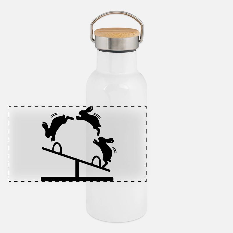 OSTERHASEN SPRINGEN HASEN SCHAUKEL Panorama Thermosflasche mit Bambusdeckel