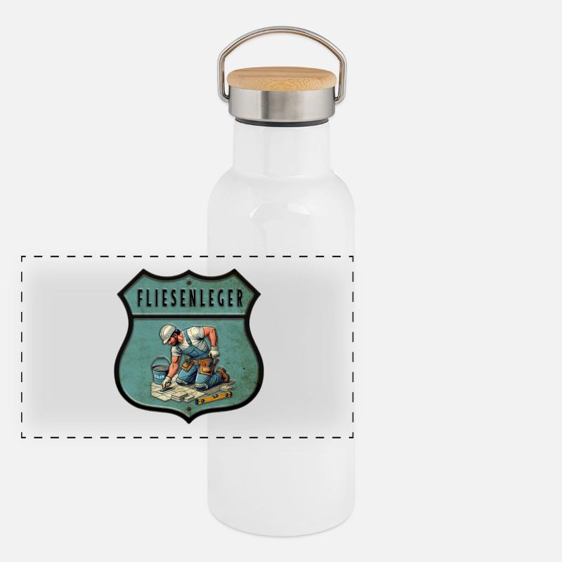 Fliesenleger Wappen Design Panorama Thermosflasche mit Bambusdeckel