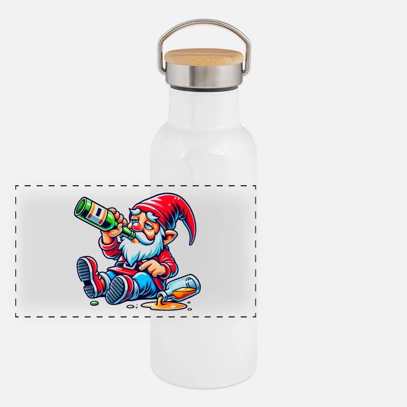 Gartenzwerk Feierabend Panorama Thermosflasche mit Bambusdeckel