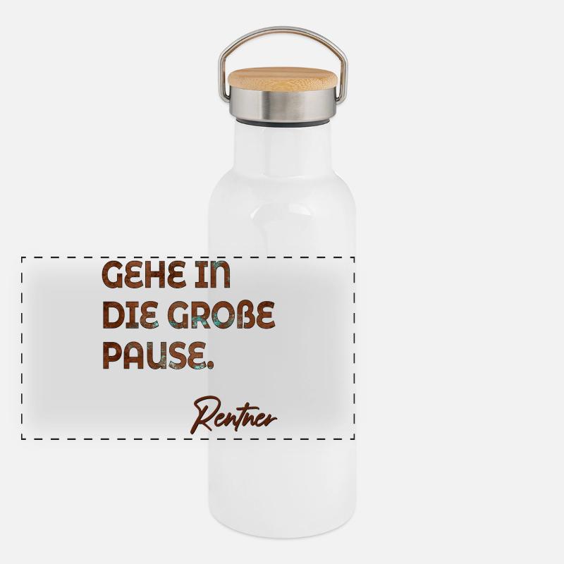 RENTNER SPRÜCHE GROßE PAUSE RENTE Panorama Thermosflasche mit Bambusdeckel