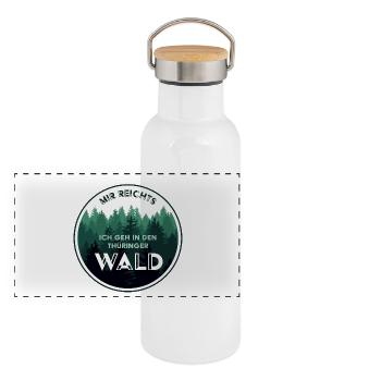 Mir reichts, ich geh in den Thüringer Wald - Panorama Thermosflasche mit Bambusdeckel - Weiß - Vorne