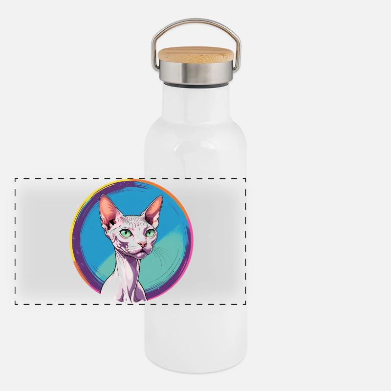 Sphynx Cat Panorama Thermosflasche mit Bambusdeckel