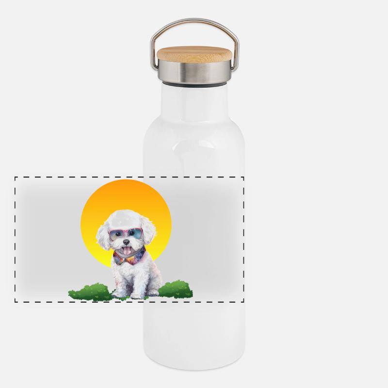 Sunset Pup avec des lunettes de soleil néon Gourde isotherme avec bouchon en bambou