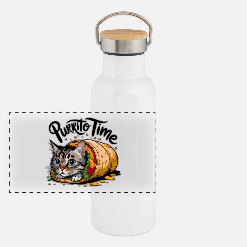 Purrito Cat - Panoramic Thermal Bottle with Bamboo Lid - white