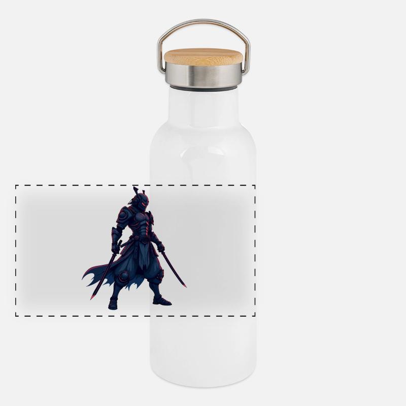 Cyber Samurai Warrior Illustration Panoramic Thermal Bottle with Bamboo Lid