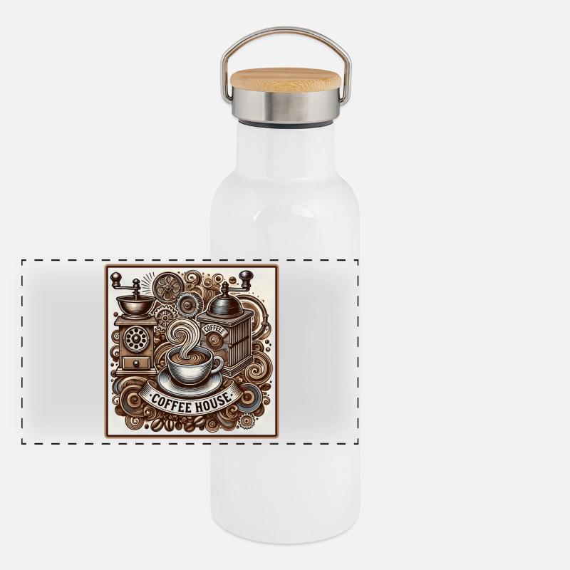 Ambiance de café vintage Gourde isotherme avec bouchon en bambou