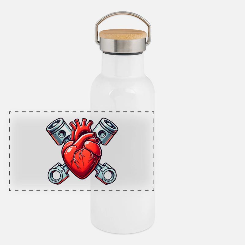 Motorherz – Benzin im Blut Panorama Thermosflasche mit Bambusdeckel