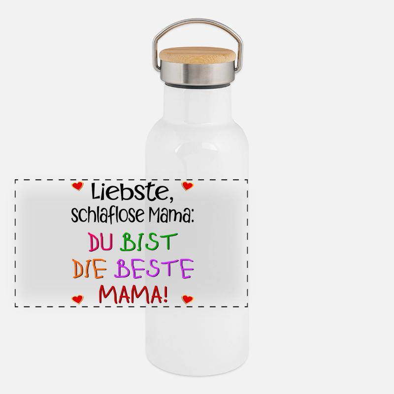 KINDERSPRÜCHE MUTTERTAG MAMA SCHLAFEN Panorama Thermosflasche mit Bambusdeckel