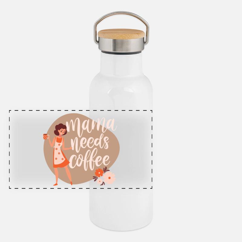 Mama needs coffee Panorama Thermosflasche mit Bambusdeckel