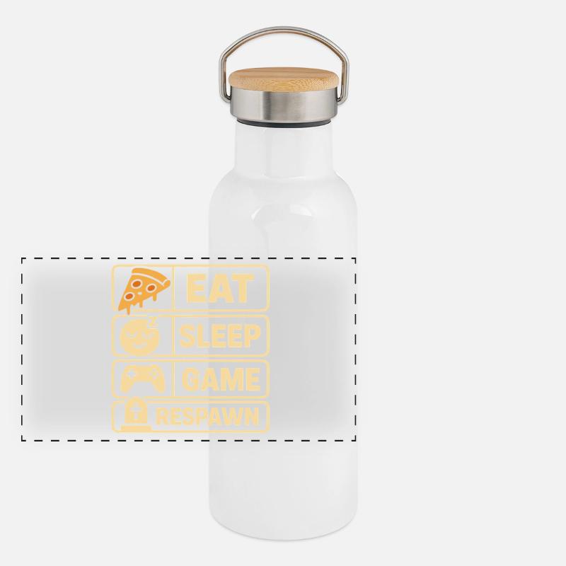 Conception du jeu Eat Sleep Respawn Gourde isotherme avec bouchon en bambou