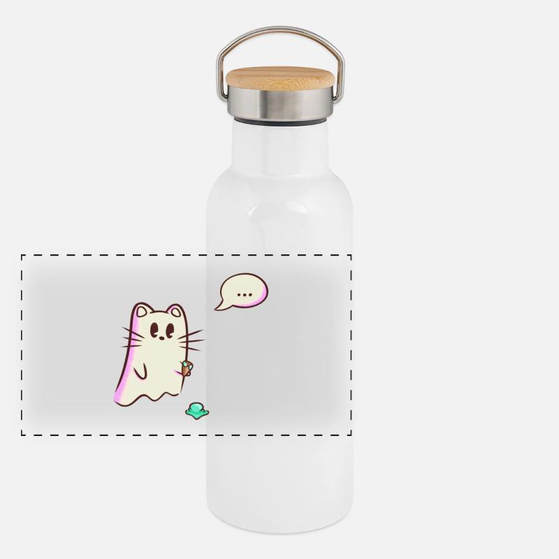 Geister Katze lässt Eis fallen - Oops Panorama Thermosflasche mit Bambusdeckel