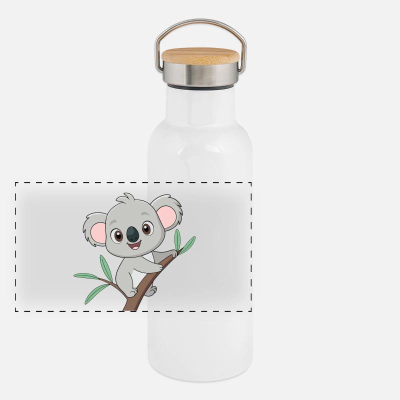 Bébé koala joyeux sur une branche Gourde isotherme avec bouchon en bambou