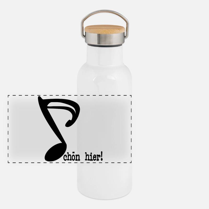 SCHÖN HIER SPRÜCHE MUSIKNOTE Panorama Thermosflasche mit Bambusdeckel