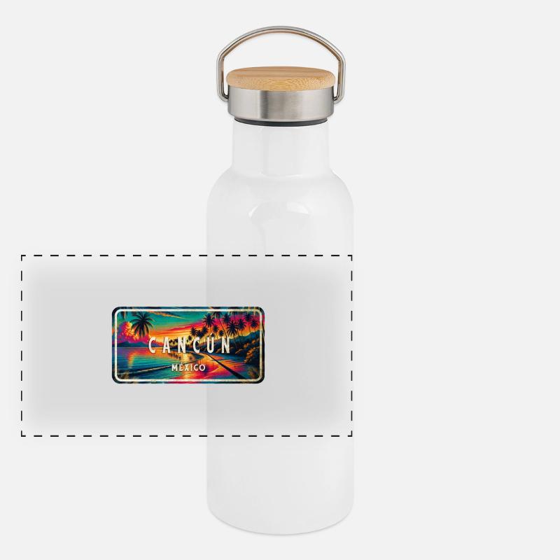 Cancun, Mexique, Coucher de soleil Design Gourde isotherme avec bouchon en bambou