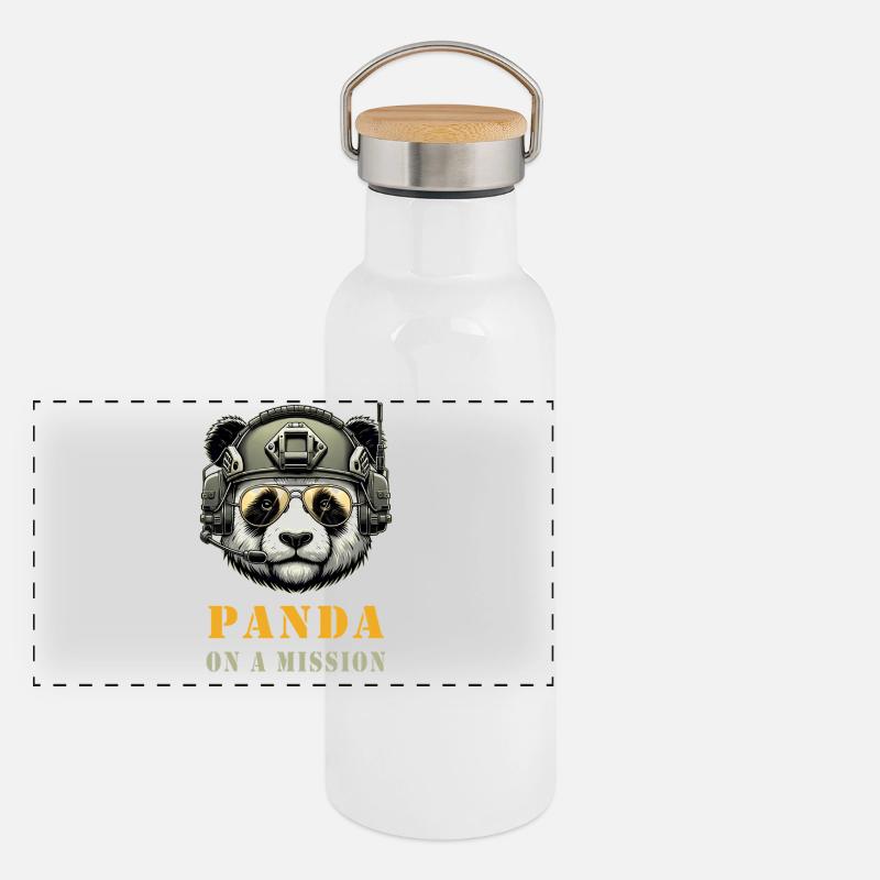 Panda in Mission / Military Panoramic Thermal Bottle with Bamboo Lid