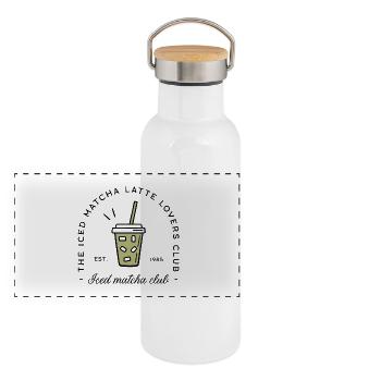 Iced matcha latte glacé - Gourde isotherme avec bouchon en bambou - blanc - Devant