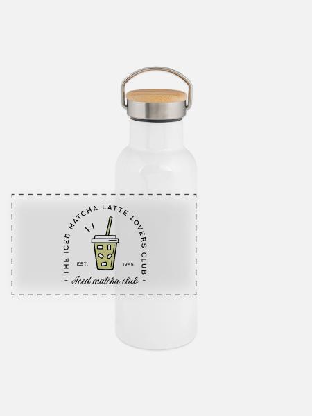 Iced matcha latte glacé - Gourde isotherme avec bouchon en bambou - blanc - Devant