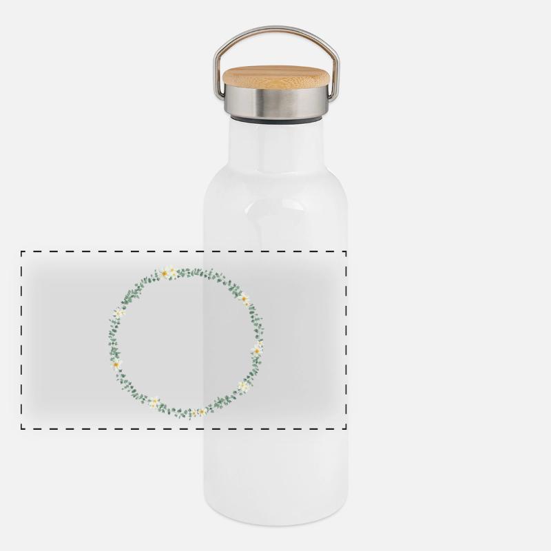 Eukalpytus Kranz mit kl. Blumen, personalisierbar Panorama Thermosflasche mit Bambusdeckel