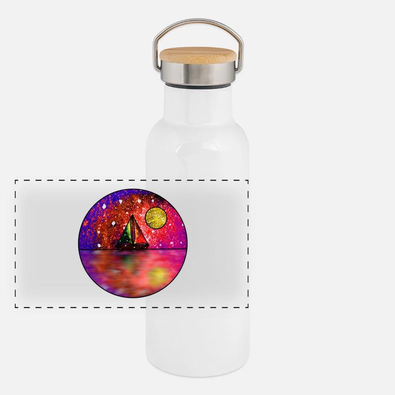 Kosmische Segelszene Panorama Thermosflasche mit Bambusdeckel
