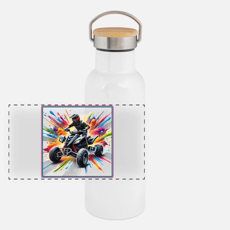 Quad Power – Farbenexplosion Panorama Thermosflasche mit Bambusdeckel