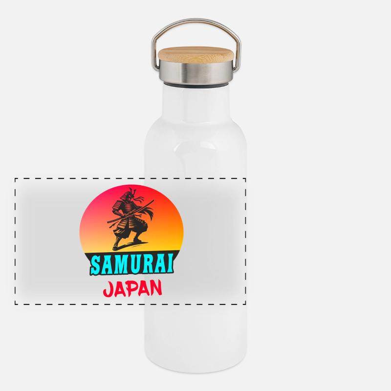 Samurai Japan Sunset Design Panoramic Thermal Bottle with Bamboo Lid