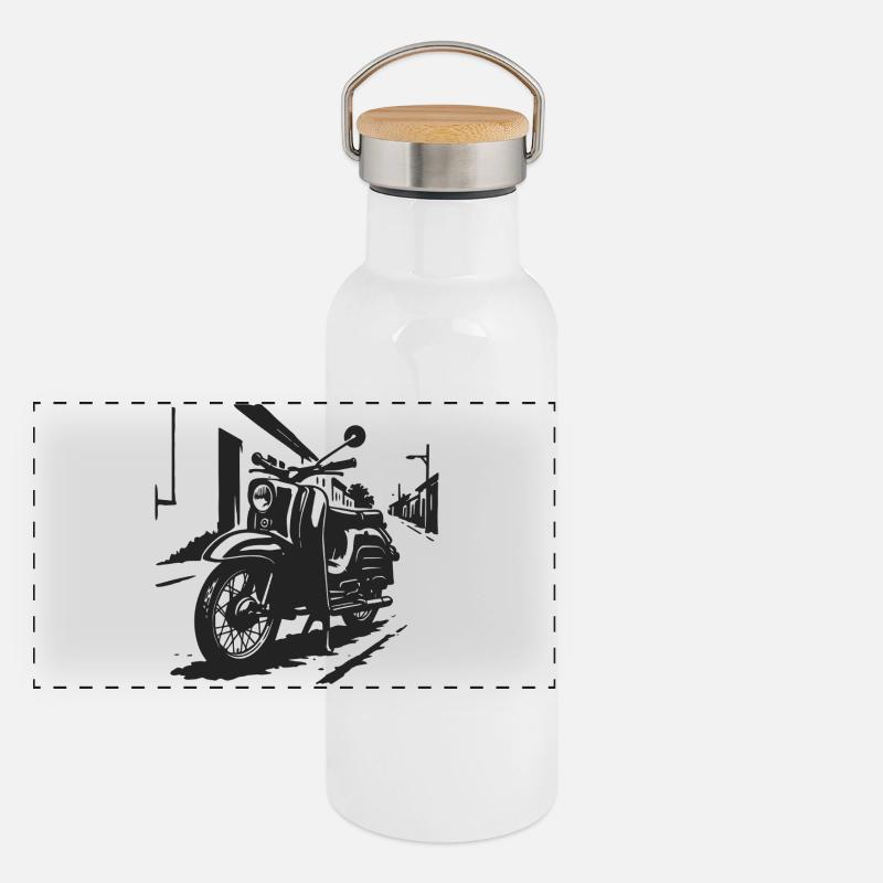 Straßenpoesie auf zwei Rädern Panorama Thermosflasche mit Bambusdeckel