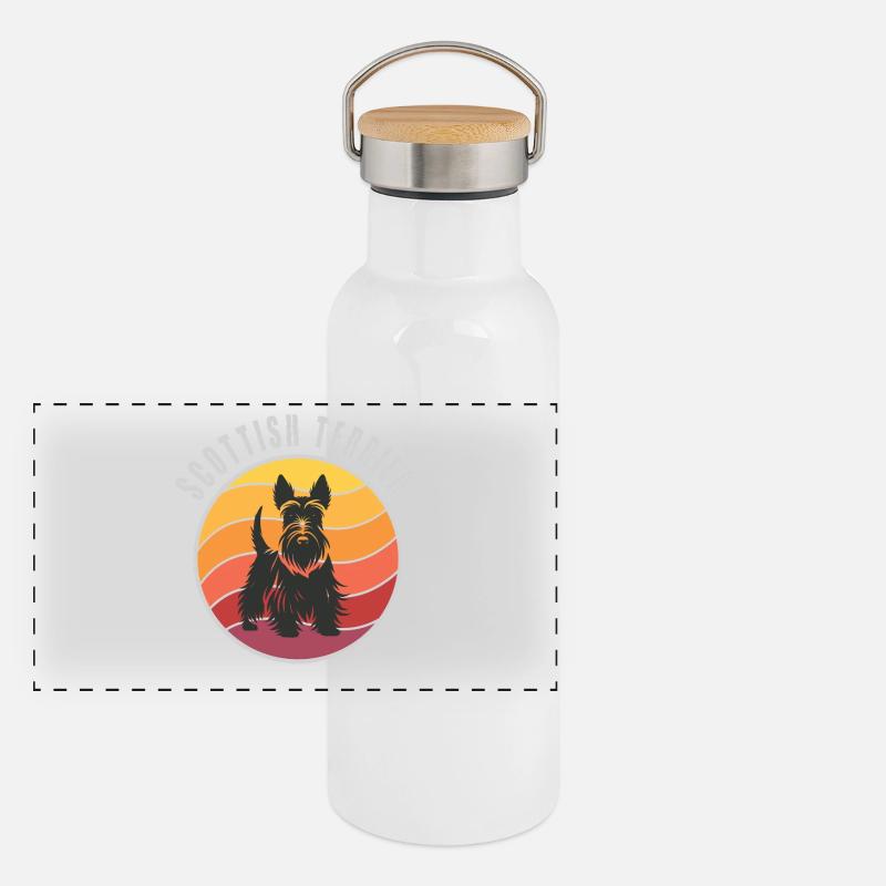 Vintage Scottish Terrier Sunset Panorama Thermosflasche mit Bambusdeckel