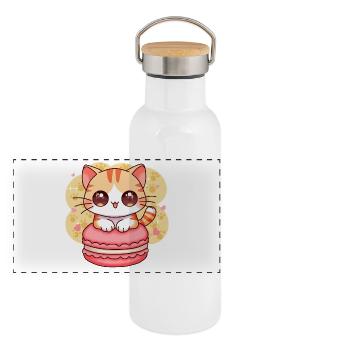 chibi cat - Gourde isotherme avec bouchon en bambou - blanc - Devant