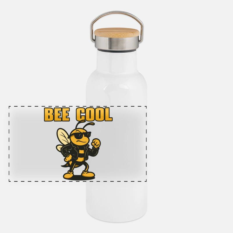 Bee Cooler Biker bi in Lederjacke Panorama Thermosflasche mit Bambusdeckel