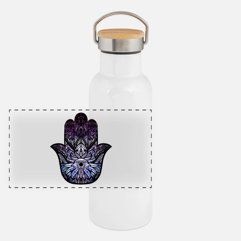 Cosmic Hamsa Panoramic Thermal Bottle with Bamboo Lid