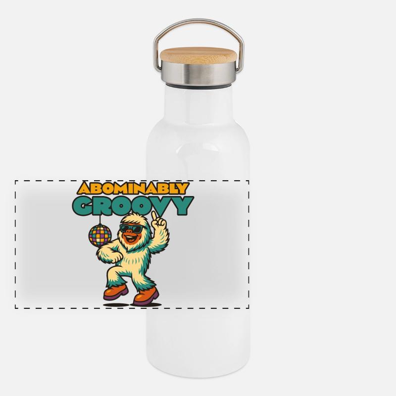 Groovy Disco Yeti Panorama Thermosflasche mit Bambusdeckel