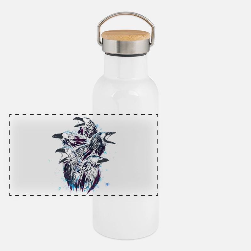 A Murder of Crows - Panoramic Thermal Bottle with Bamboo Lid - white