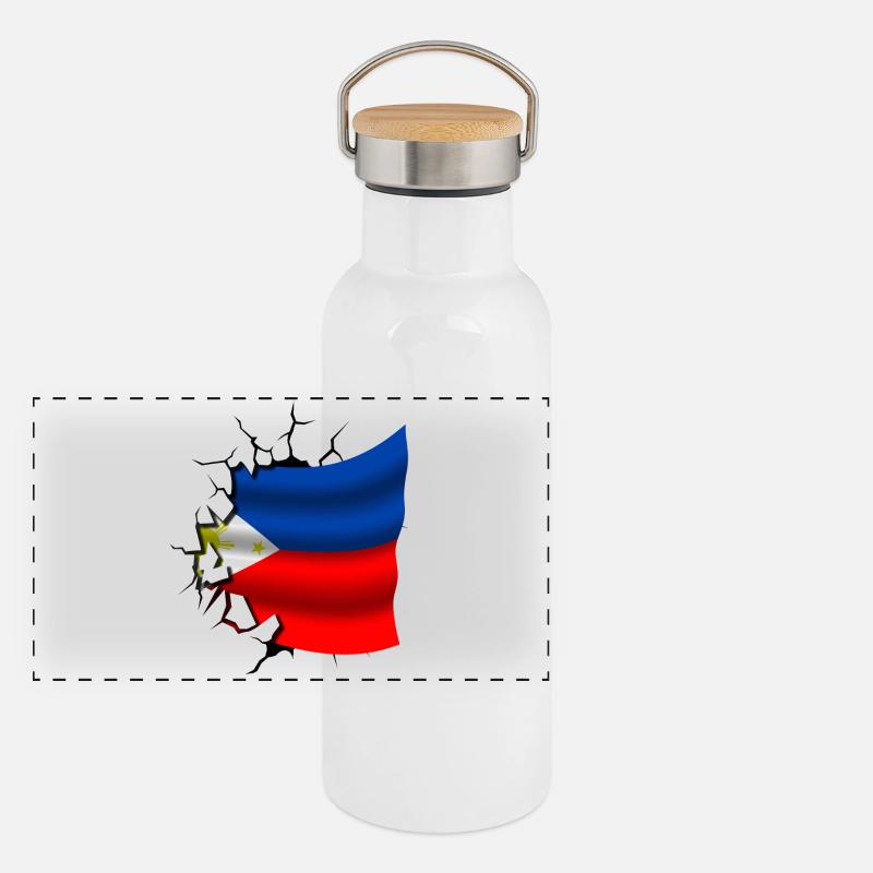 Philippine - Flag Broken Panoramic Thermal Bottle with Bamboo Lid