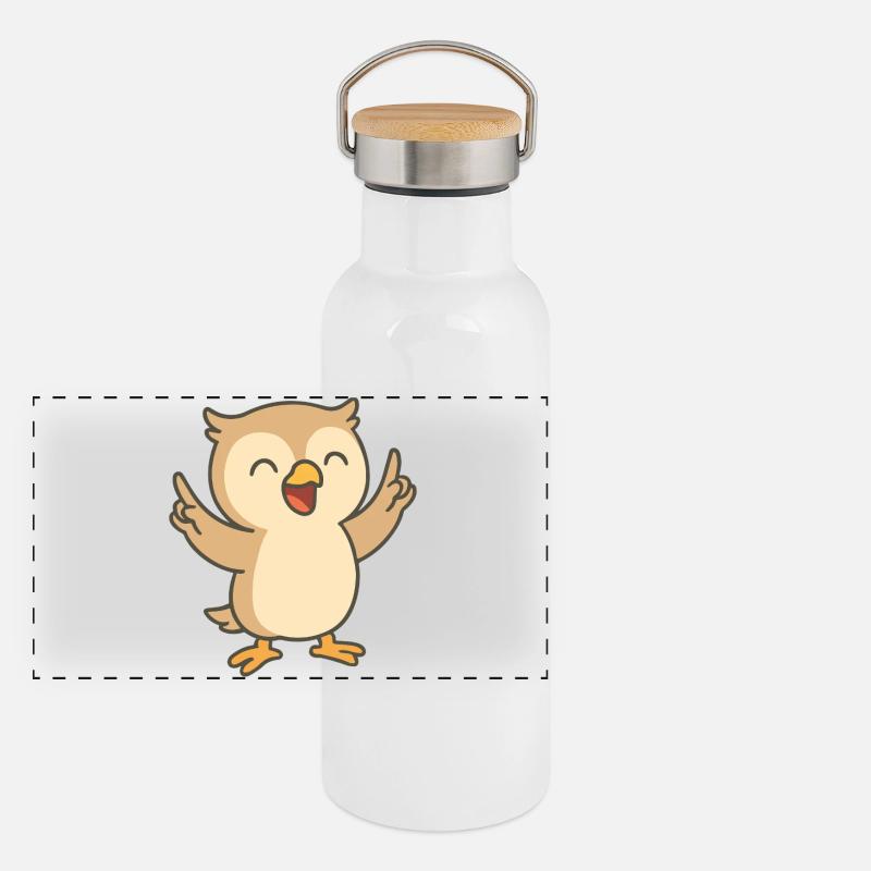 Gute-Laune-Eule Panorama Thermosflasche mit Bambusdeckel