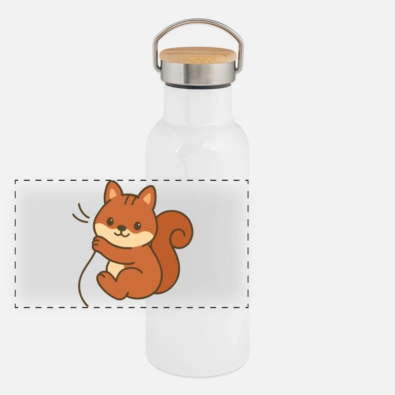 Kuschel-Eichhörnchen Panorama Thermosflasche mit Bambusdeckel