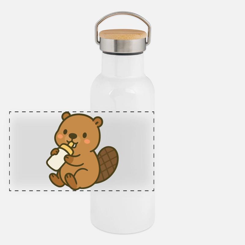 L’heure de la traite avec le bébé castor Gourde isotherme avec bouchon en bambou