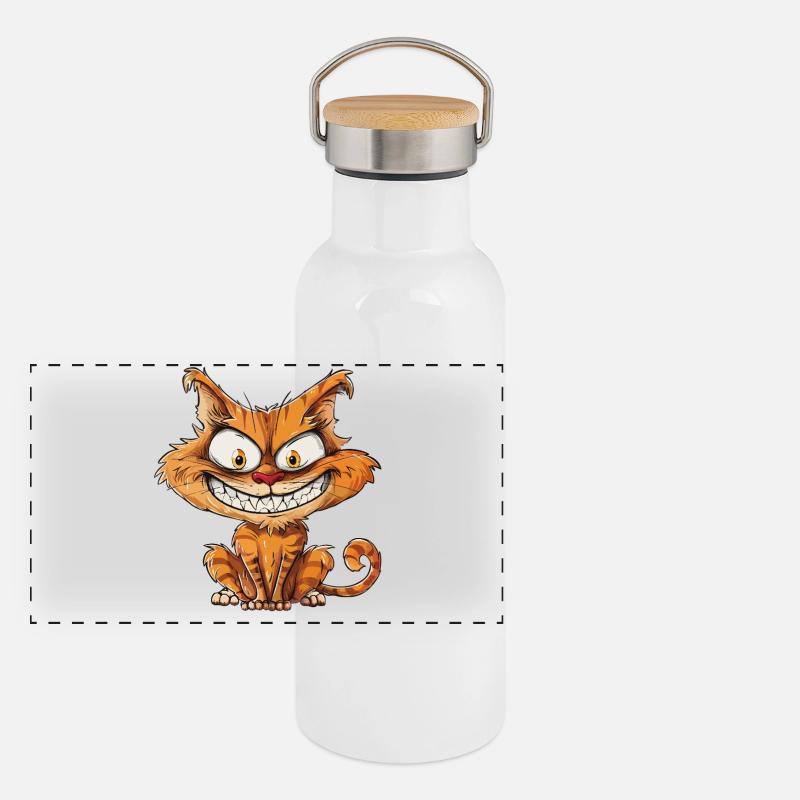 Crazy Cat, Crazy Cat with a Big Grin Panoramic Thermal Bottle with Bamboo Lid