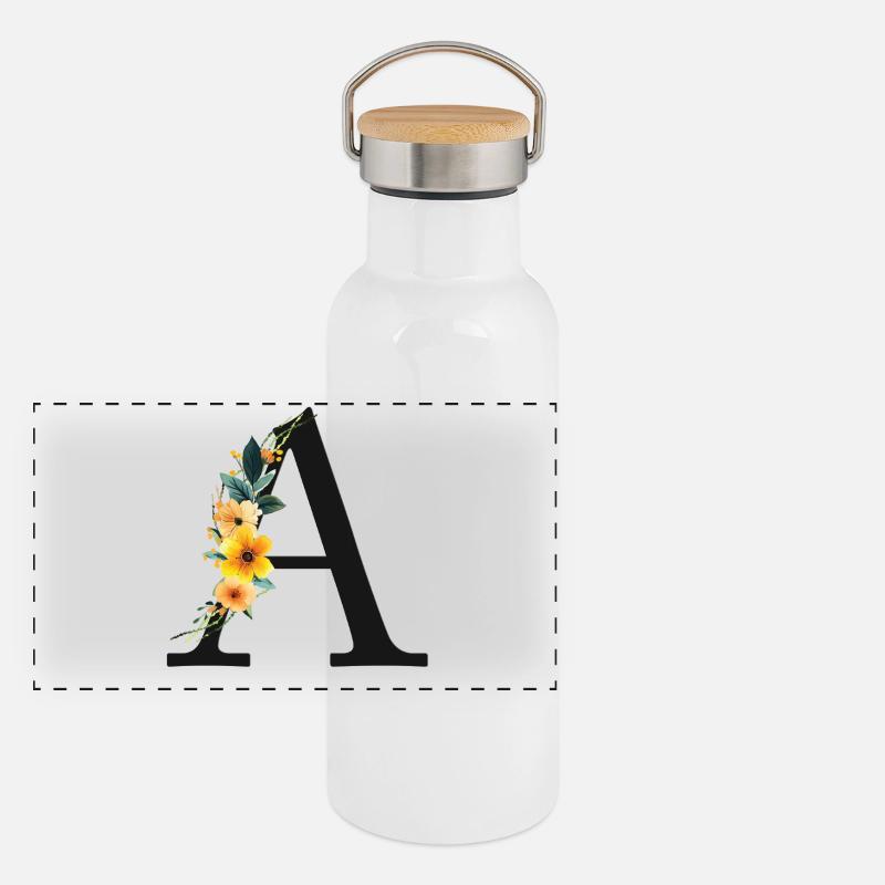A Monogramm, Floral, personalisierbar Panorama Thermosflasche mit Bambusdeckel