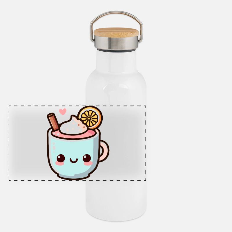 Niedliches Zitrus-Kaffeetassen-Design Panorama Thermosflasche mit Bambusdeckel