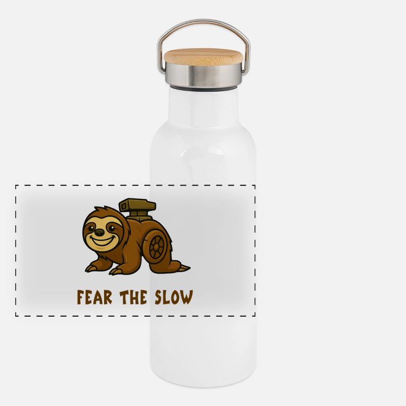 Angst vor der Langsamkeit - Faultier Design Panorama Thermosflasche mit Bambusdeckel