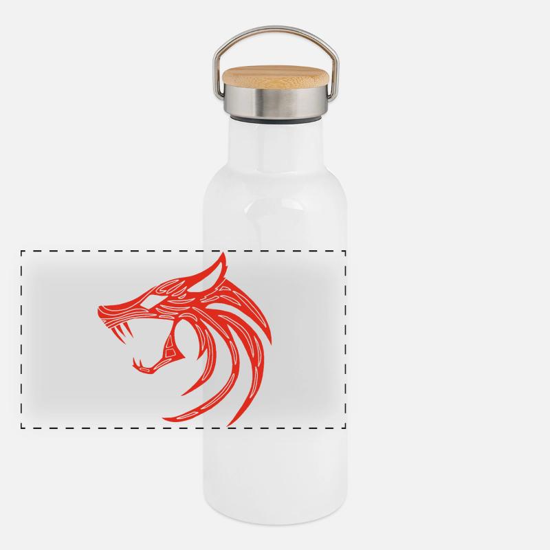 Roter Dämonischer Wolf Panorama Thermosflasche mit Bambusdeckel