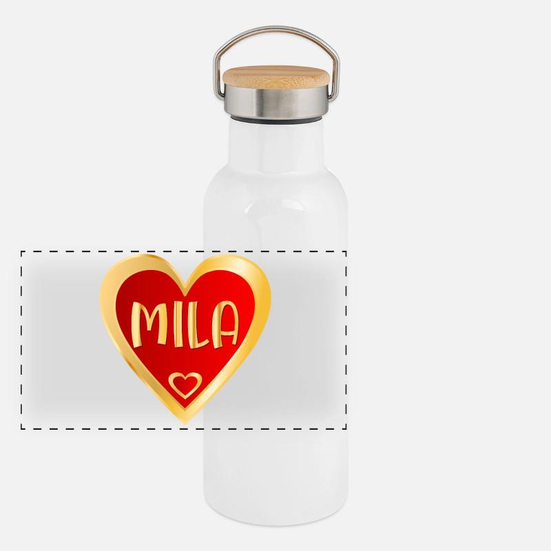 MÄDCHENNAME MILA HEART Panorama Thermosflasche mit Bambusdeckel