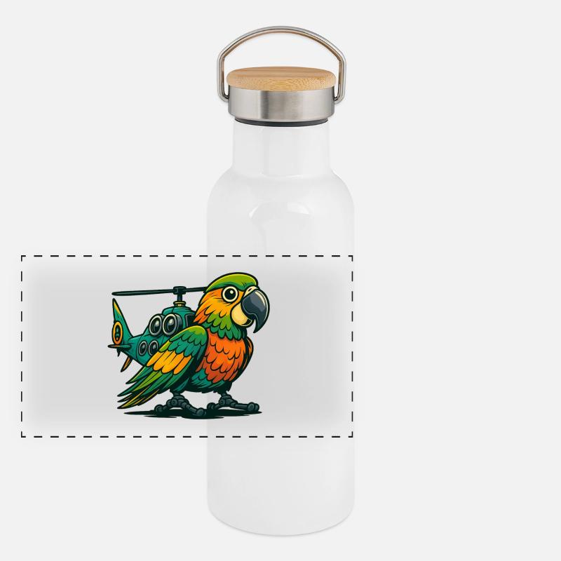 Heli-Parrot en utilisation Gourde isotherme avec bouchon en bambou