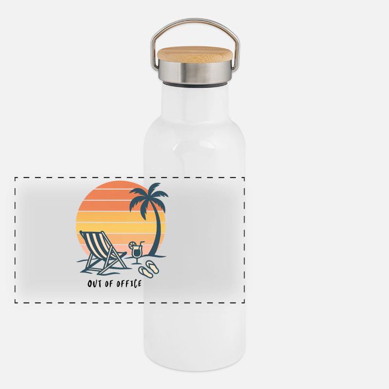 Sunset Beach Vacation Illustration Panoramic Thermal Bottle with Bamboo Lid