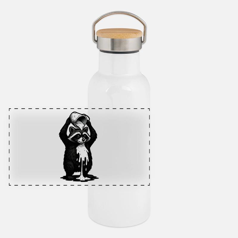 Waschbär mit Farbeimer Panorama Thermosflasche mit Bambusdeckel