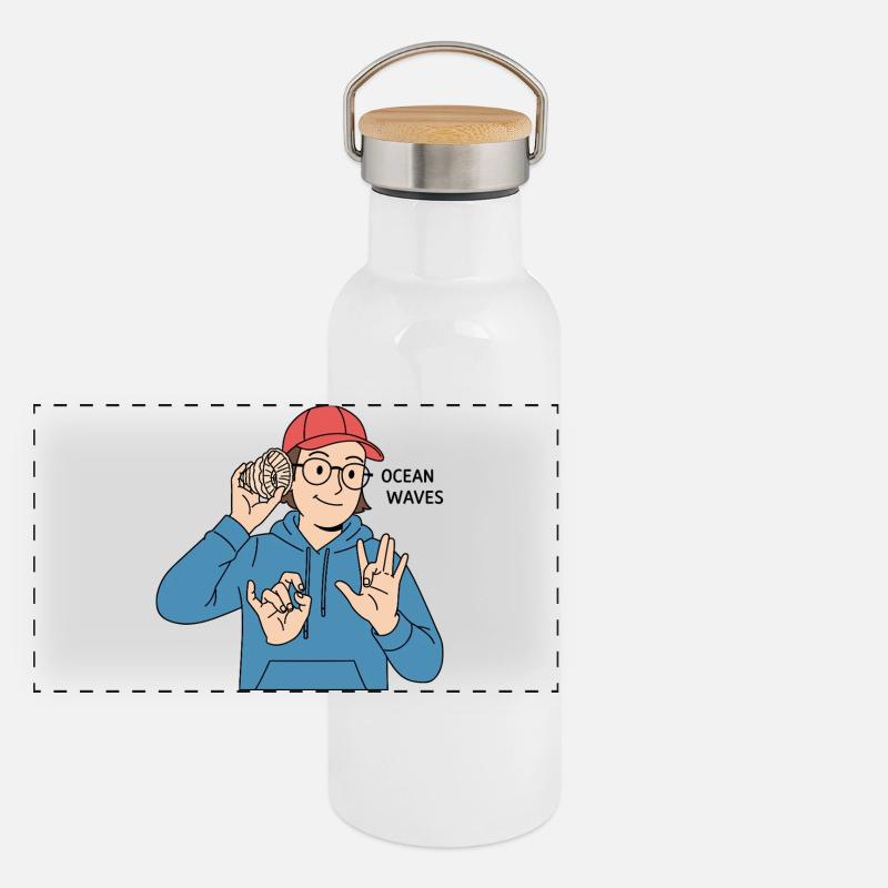 Sign Language Ocean Waves Panoramic Thermal Bottle with Bamboo Lid