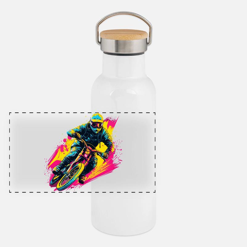 BMX Biker Steamwave Panorama Thermosflasche mit Bambusdeckel