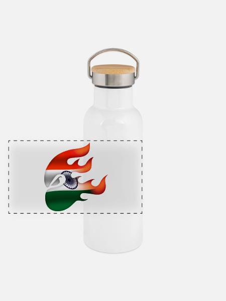 Flagge von Indien - Indien - Ninja - Panorama Thermosflasche mit Bambusdeckel - Weiß