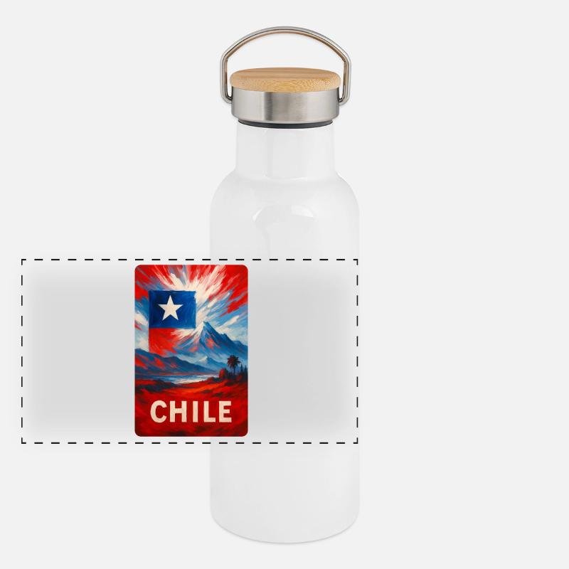 Chile – Painted Flag & Nature Panoramic Thermal Bottle with Bamboo Lid