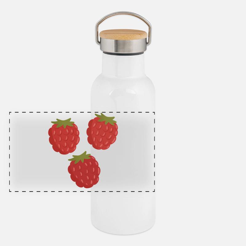 Vivid Raspberry Fruit Pattern Panoramic Thermal Bottle with Bamboo Lid